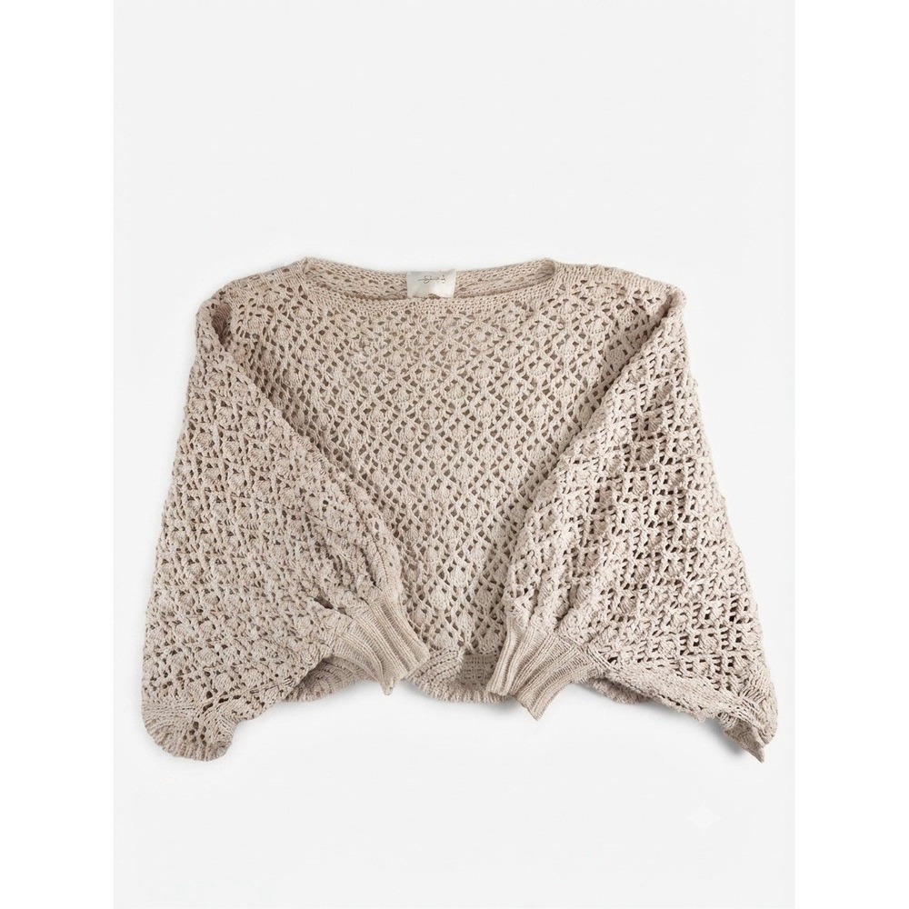 Jessica Simpson Open Knit Crop Sweater Beige Cream Medium